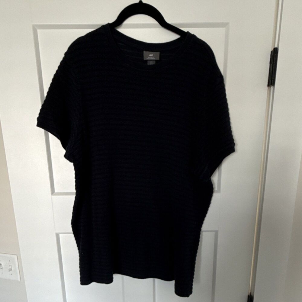 H&M Men's Regular Fit Black Knit Crew Neck T-Shirt Size L Short Sleeve